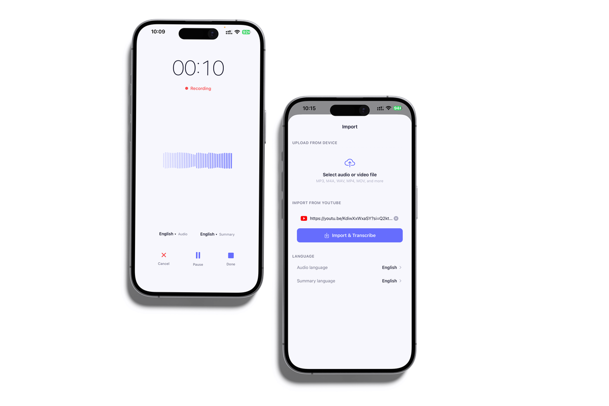 Record or import in Minuta